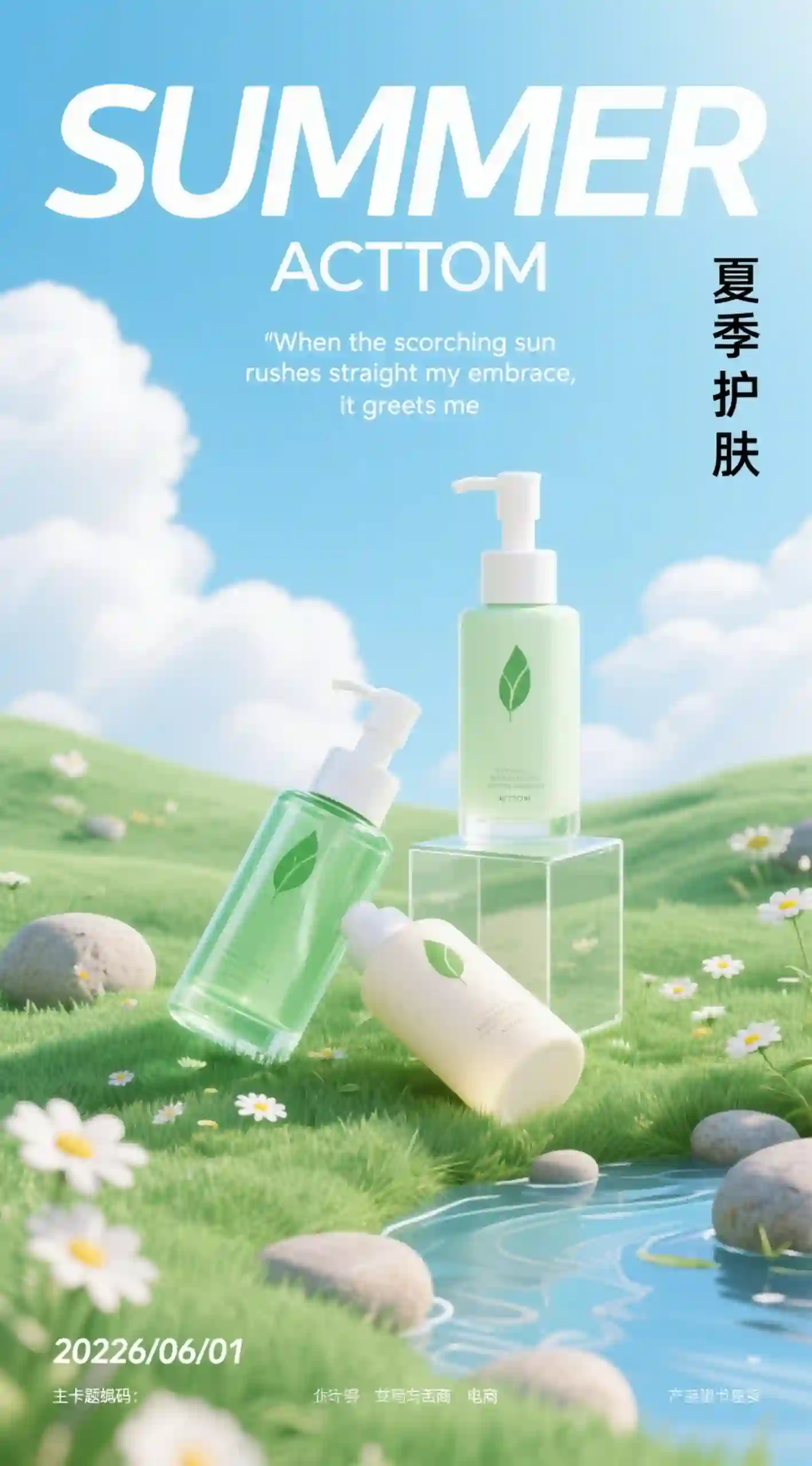 清新草地风夏季护肤套装海报