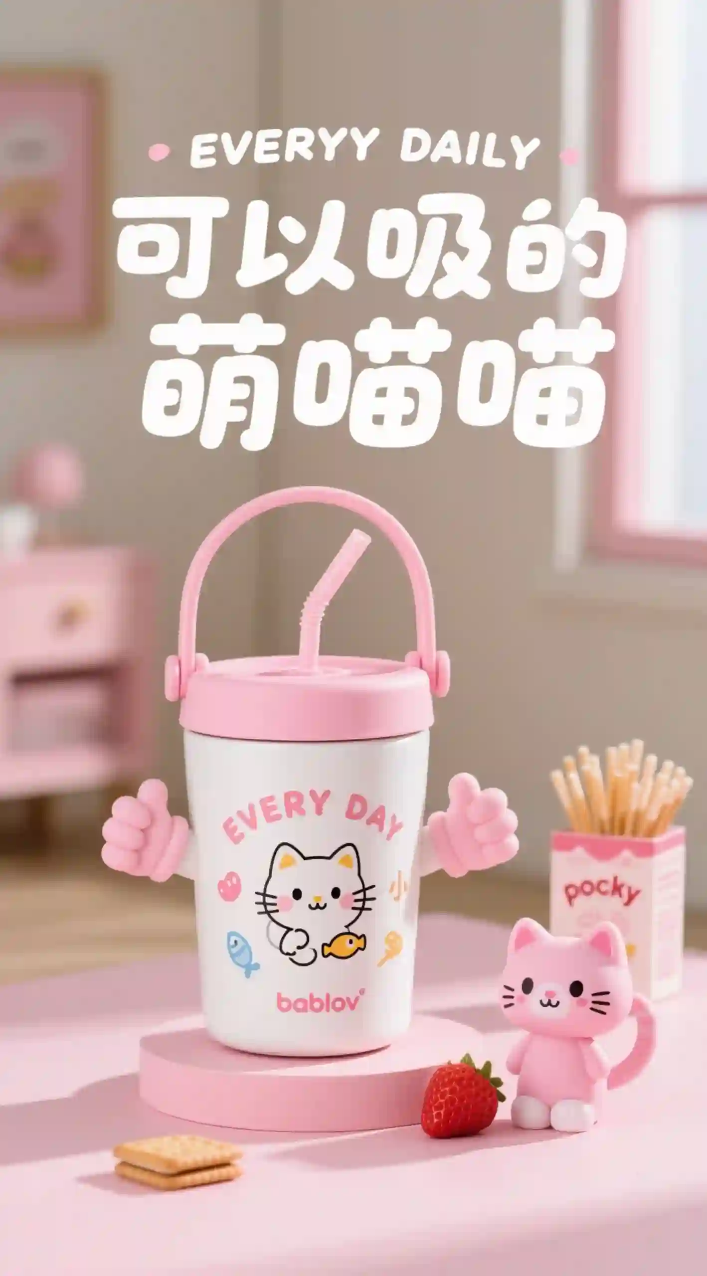 萌喵吸管水杯海报