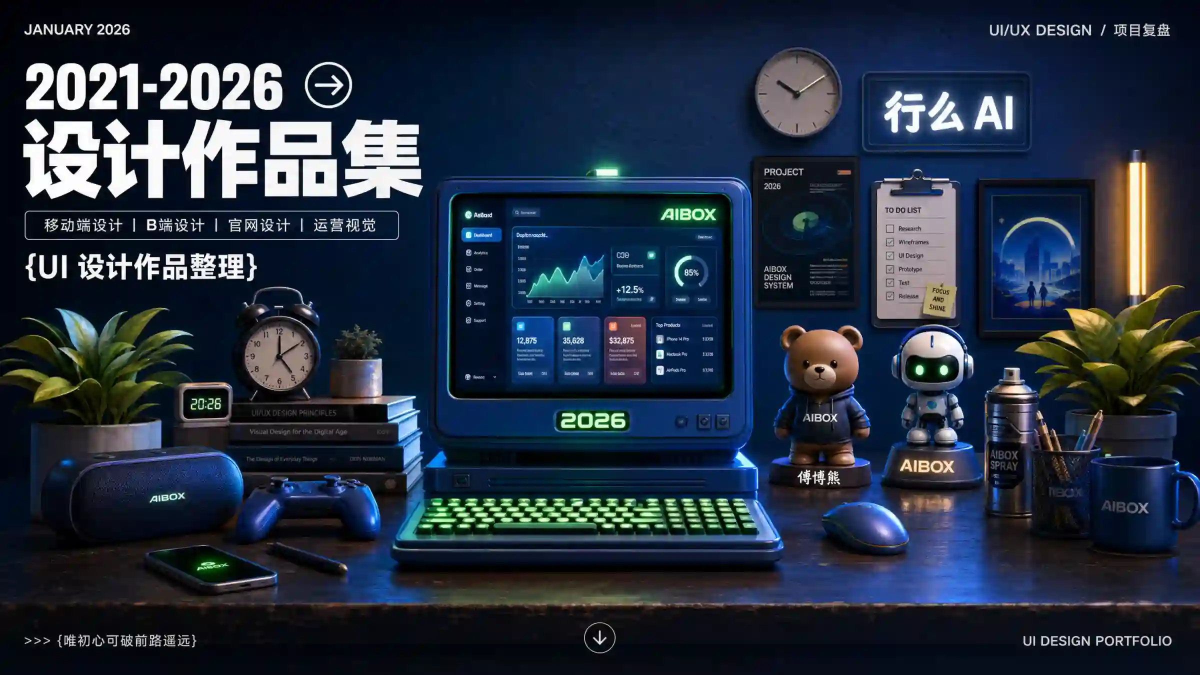 复古桌面 UI 风设计作品集封面