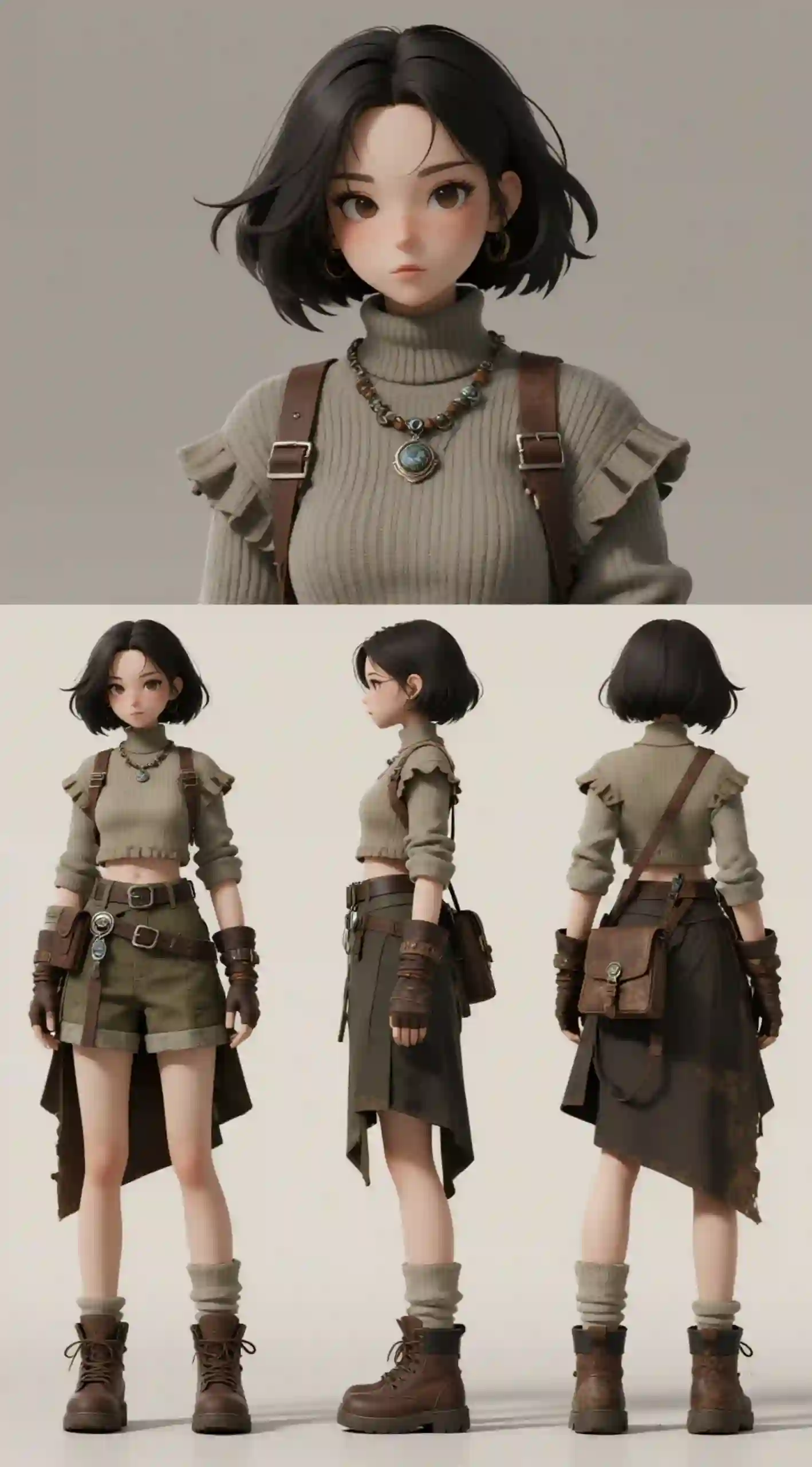 3D 粘土风废土探险少女
